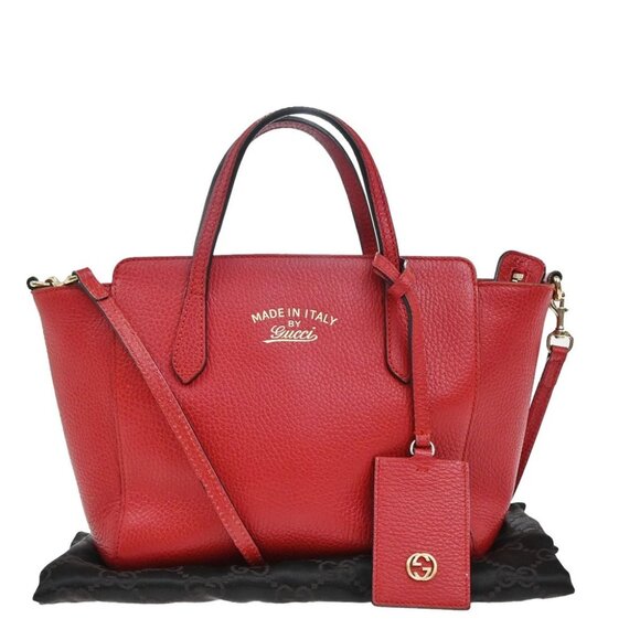 GUCCI GG Logo Swing 2Way Shoulder Hand Tote Bag Leather Red GHW Italy 73KP034 - Picture 1 of 15